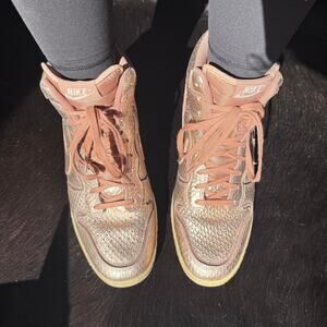 Y2K Rose gold metallic snake embossed Nike Dunk wedge trainers size 9